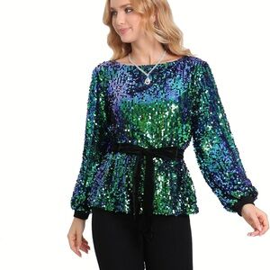 Sequin Green and Blue Women's Top